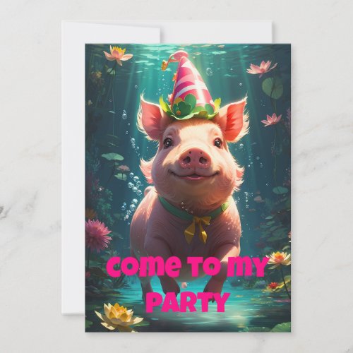 Pig swimming in party Hat Announcement