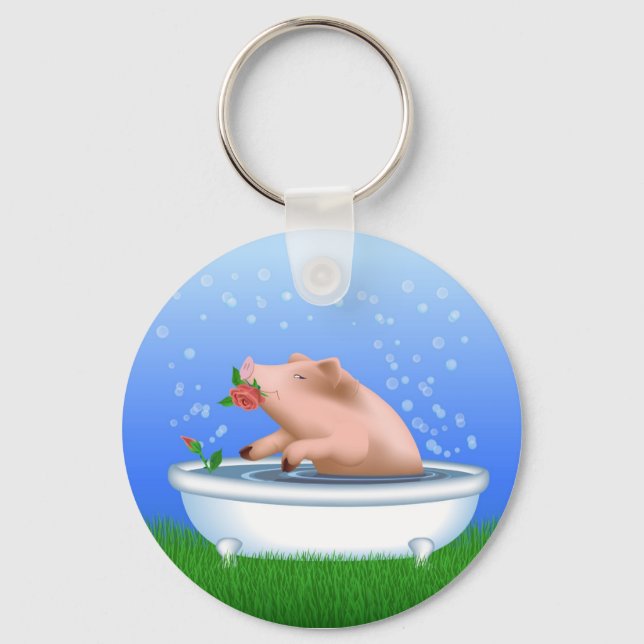 Pig Taking Bath Keychain (Front)