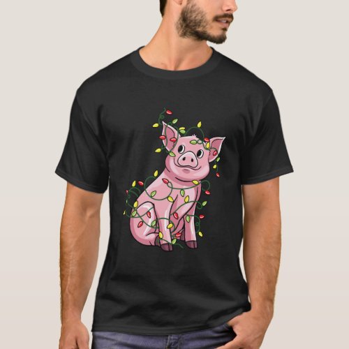 Pig Tangled Up In Christmas Lights Long Sleeve San T_Shirt