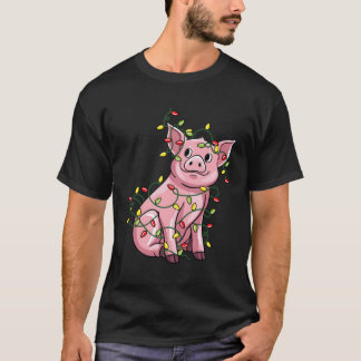 Pig Tangled Up In Lights Santa Gift For Christmas T-Shirt