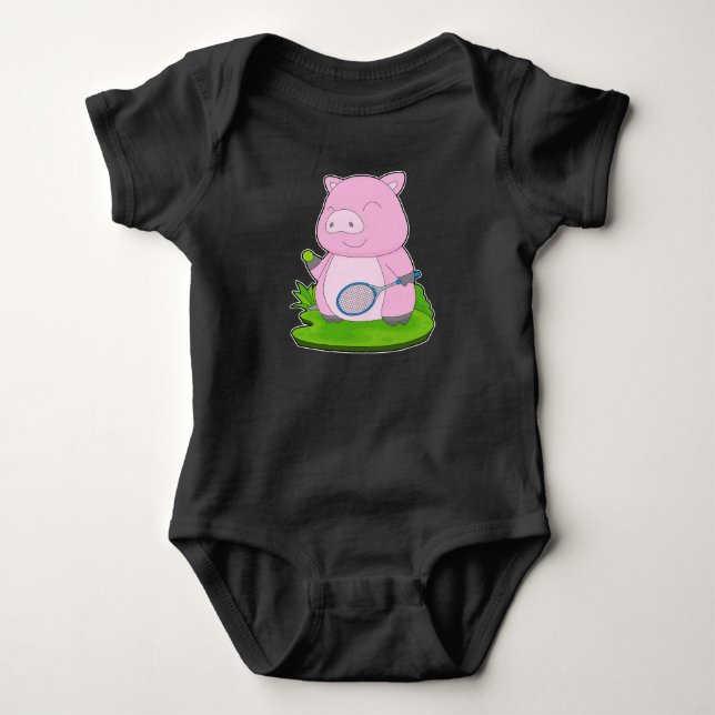 Pig Tennis Tennis racket Baby Bodysuit (Front)