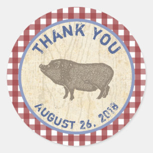 Pig Thank You Favor Sticker for Hog Roast Barbeque