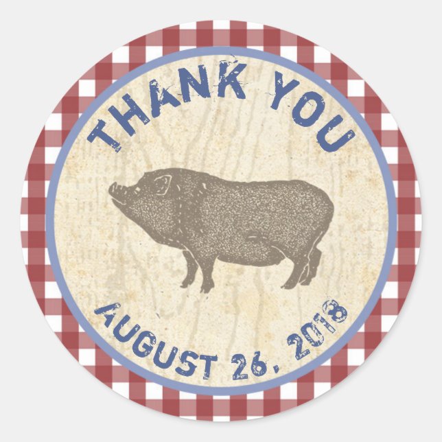 Pig Thank You Favor Sticker for Hog Roast Barbeque (Front)