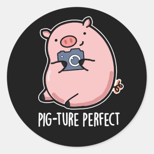 Pig_ture Perfect Funny Photography Pig Pun Dark BG Classic Round Sticker