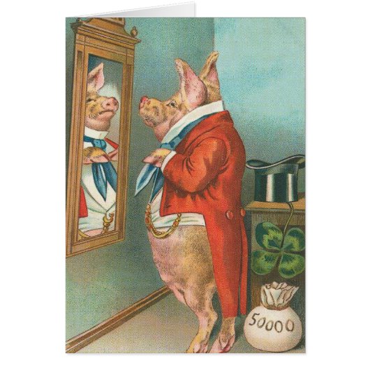 Pig Tying His Cravat Cards (Front)