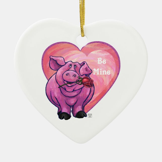 Pig Valentine's Day Ceramic Ornament (Front)