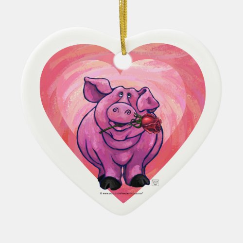 Pig Valentines Day Ceramic Ornament