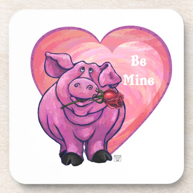Pig Valentine's Day Drink Coaster (Front)