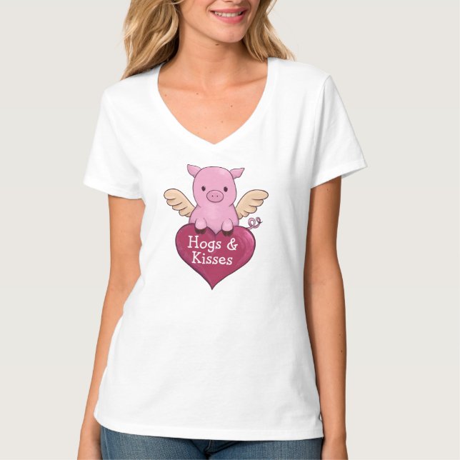 Pig Valentine's Day Hog's and Kisses T-Shirt (Front)