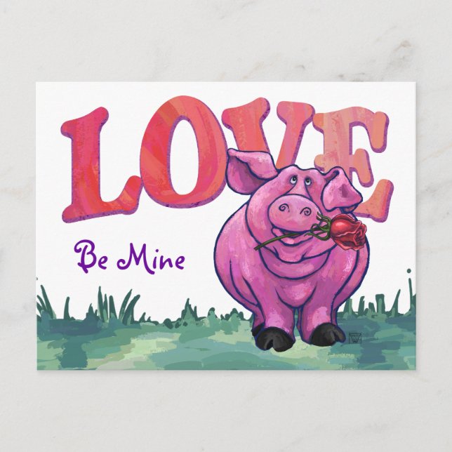 Pig Valentine's Day Holiday Postcard (Front)