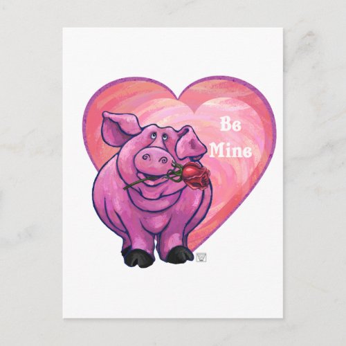 Pig Valentines Day Holiday Postcard