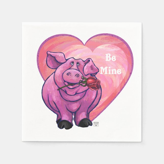 Pig Valentine's Day Paper Napkins (Front)