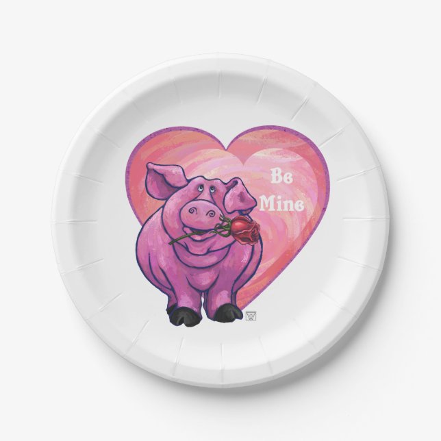 Pig Valentine's Day Paper Plates (Front)