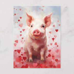 Pig Valentines day Postcard