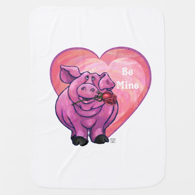 Pig Valentine's Day Stroller Blanket (Front)