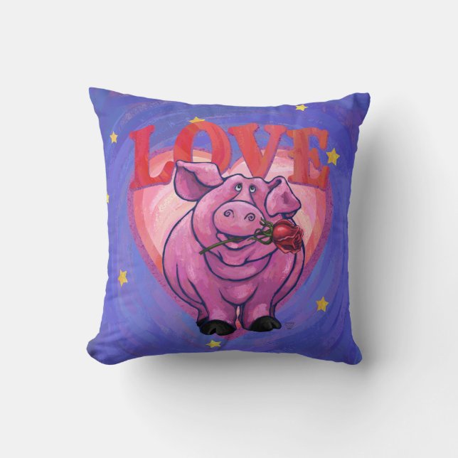 Pig Valentine's Day Throw Pillow (Front)