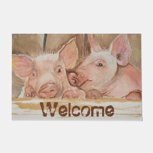 Pig Watercolor Welcome Door Mat