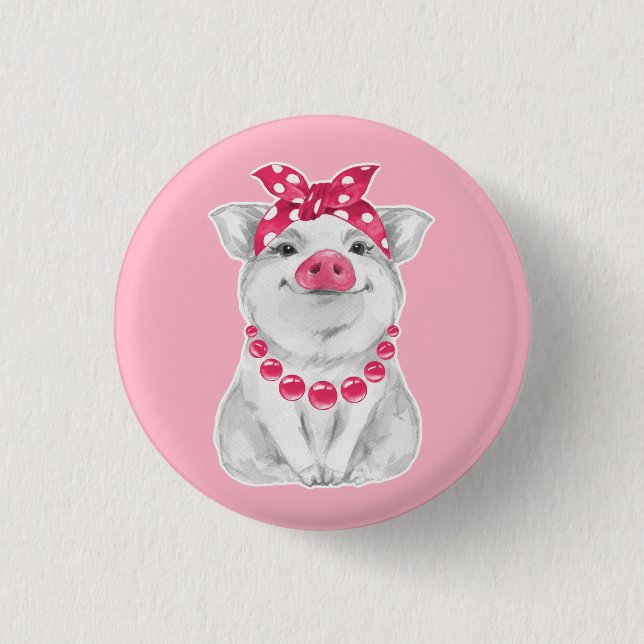 Pig wearing bandana button (Front)