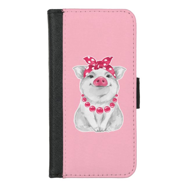 Pig wearing bandana iPhone wallet case (Front)