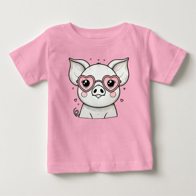 Pig Wearing Heart Shaped Sunglasses Baby T-Shirt (Front)