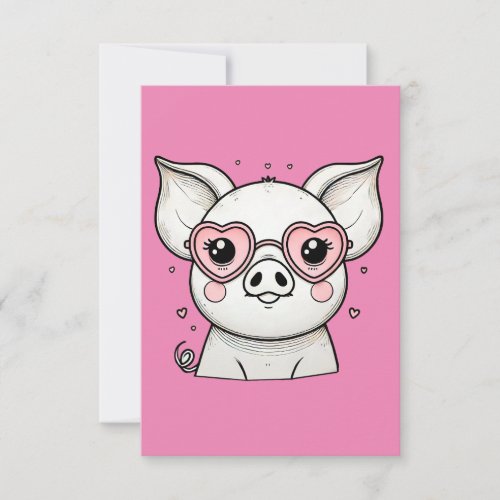 Pig Wearing Heart Shaped Sunglasses Thank You Card