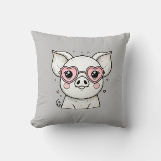 Pig Wearing Heart Shaped Sunglasses Throw Pillow