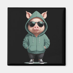 Pig Wearing Hoodie Funny Cool Animal Character Magnet