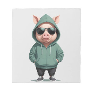 Pig Wearing Hoodie Funny Cool Animal Character Notepad