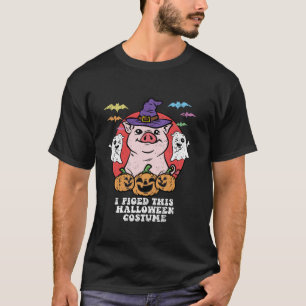 Pig Witch Hat Halloween Costume Funny Farm Animal  T-Shirt