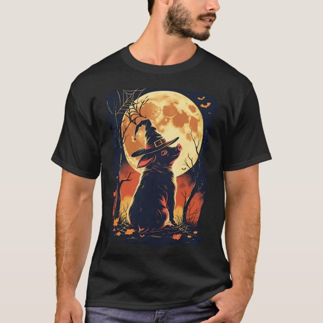  Pig Witch Spooky Ghost Piglet Farmer Halloween  T-Shirt (Front)
