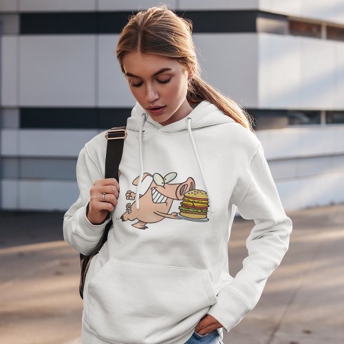Pig With A Burger Womens Hoodie