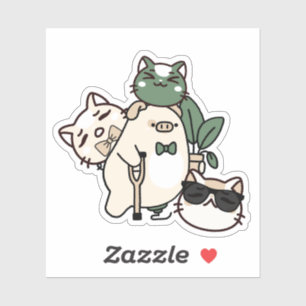 Pig with Axillary Crutch, Prosthetic and Cat Frien Sticker