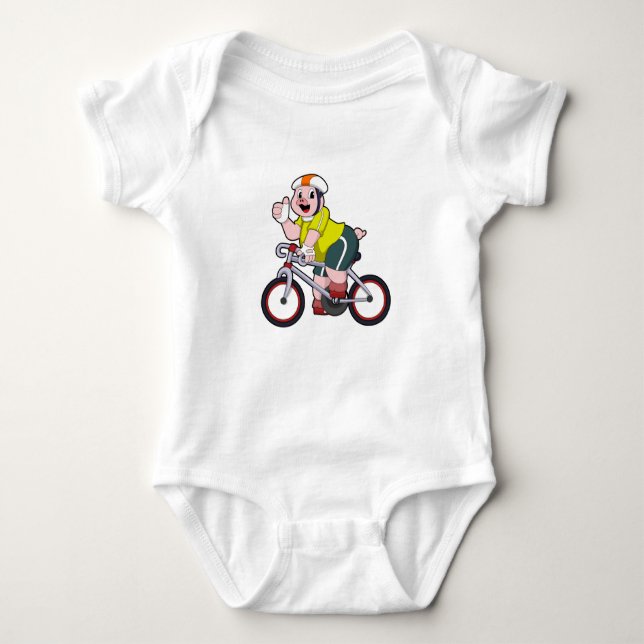 Pig with Bicycle & Helmet Baby Bodysuit (Front)