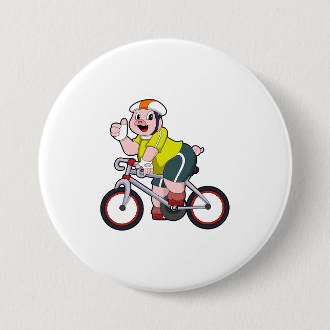 Pig with Bicycle & Helmet Button (Front)