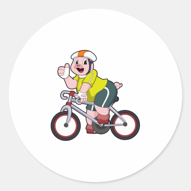 Pig with Bicycle & Helmet Classic Round Sticker (Front)