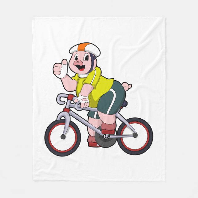 Pig with Bicycle & Helmet Fleece Blanket (Front)
