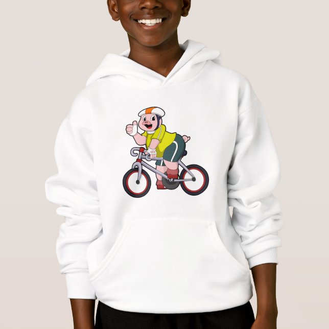 Pig with Bicycle & Helmet Hoodie (Front)