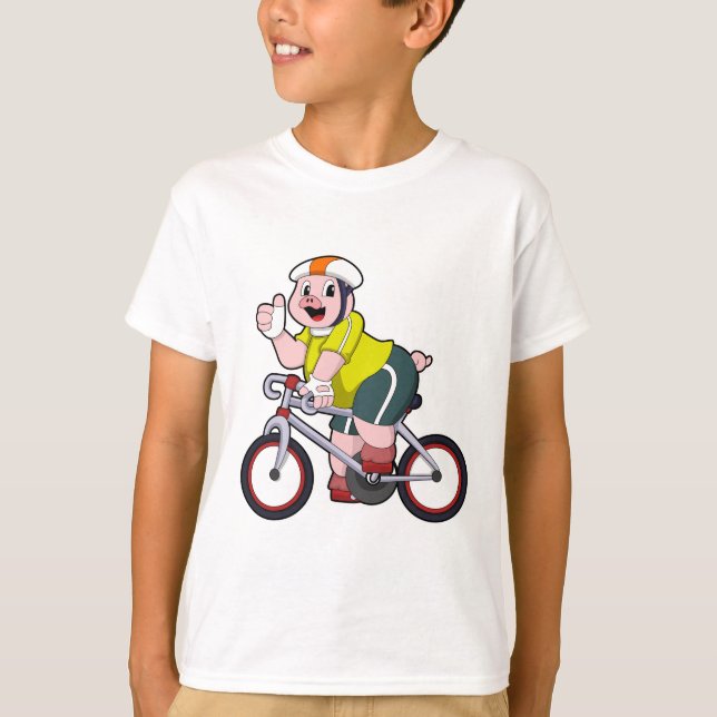 Pig with Bicycle & Helmet T-Shirt (Front)