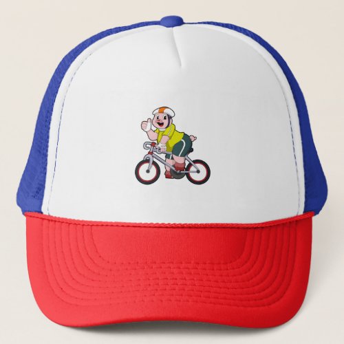Pig with Bicycle  Helmet Trucker Hat