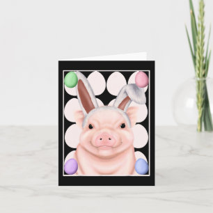 Pig With Bunny Ears And Easter Eggs Card