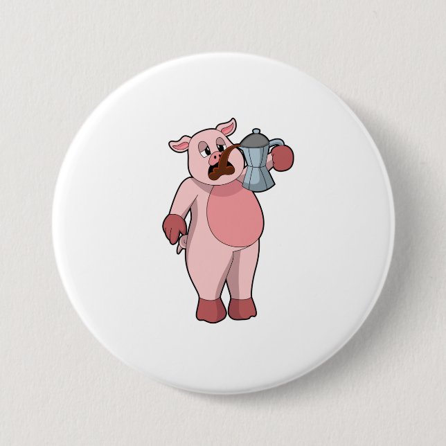 Pig with Coffee pot Button (Front)