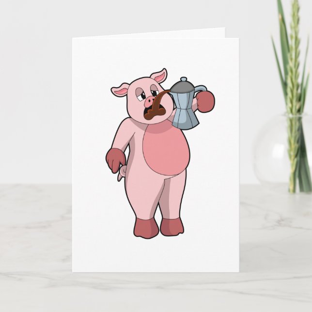 Pig with Coffee pot Card (Front)