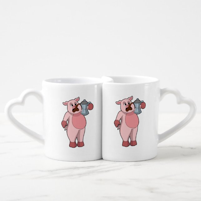 Pig with Coffee pot Coffee Mug Set (Front Nesting)