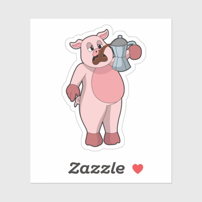 Pig with Coffee pot Sticker (Sheet)