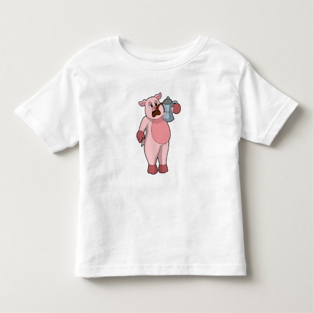 Pig with Coffee pot Toddler T-shirt (Front)