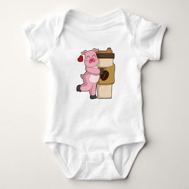 Pig with Coffee to go Baby Bodysuit (Front)