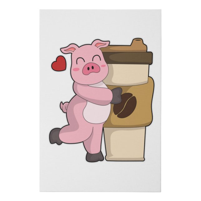 Pig with Coffee to go Faux Canvas Print (Front)