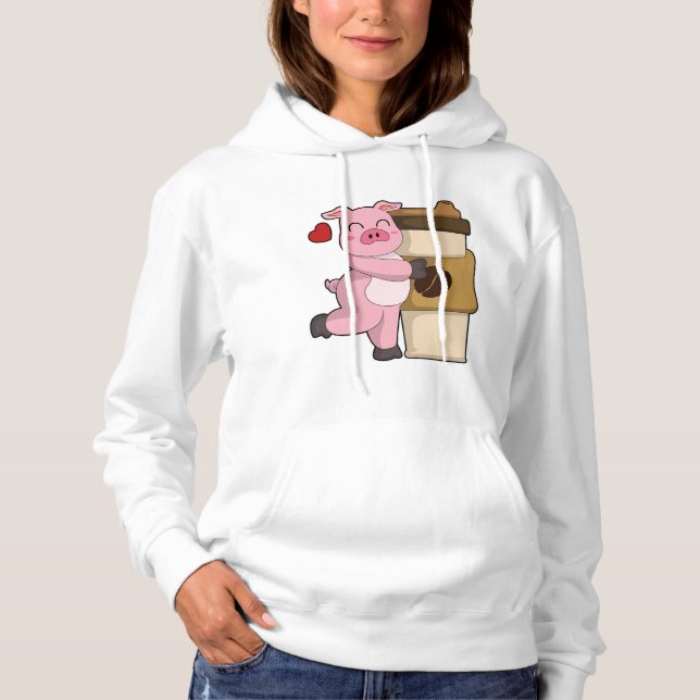 Pig with Coffee to go Hoodie (Front)
