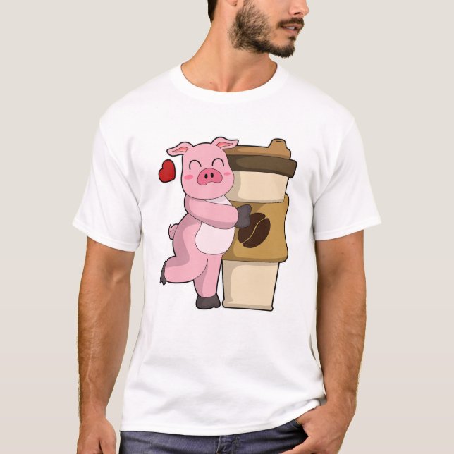 Pig with Coffee to go T-Shirt (Front)