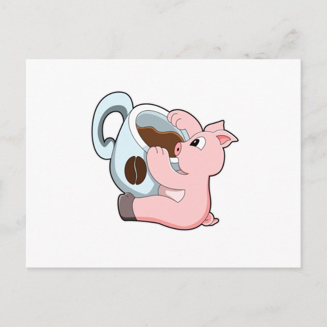 Pig with Cup of Coffee Postcard (Front)